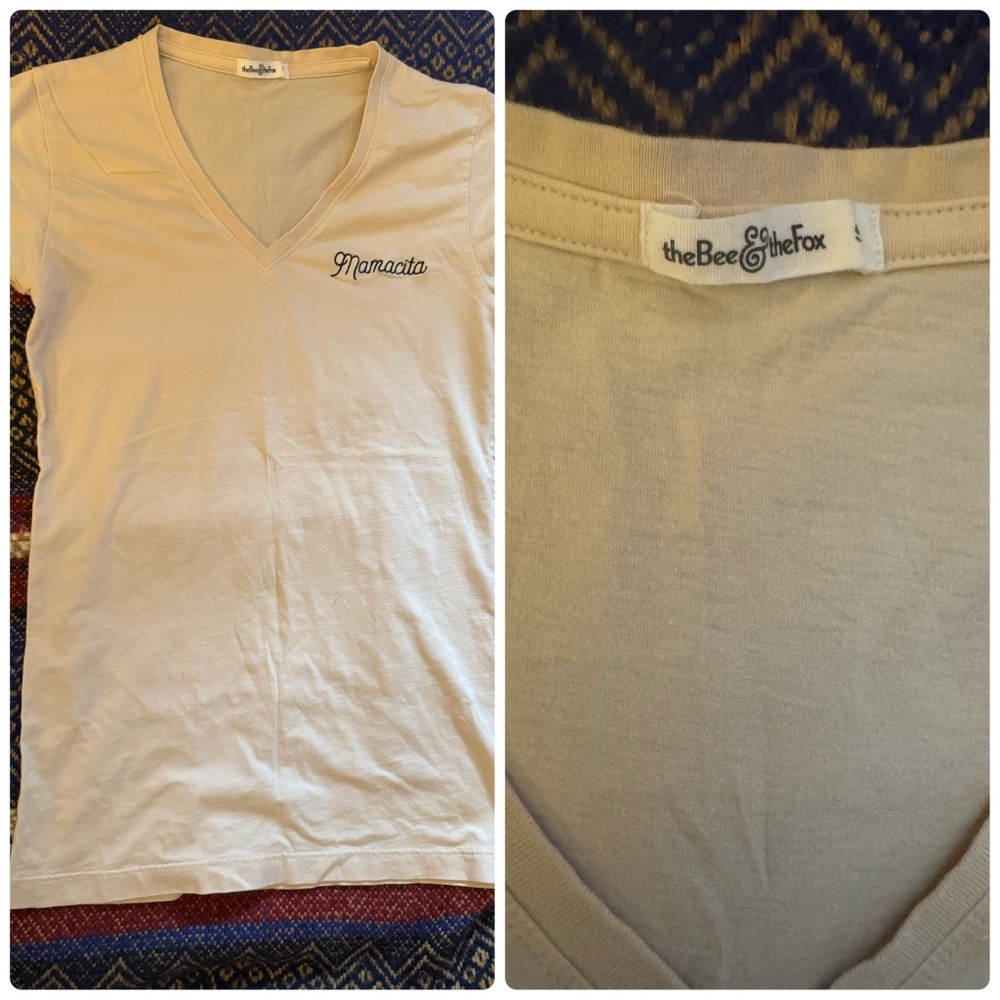 The Bee & the Fox - Women's Cream V-Neck Mamacita Super soft Cotton Tee